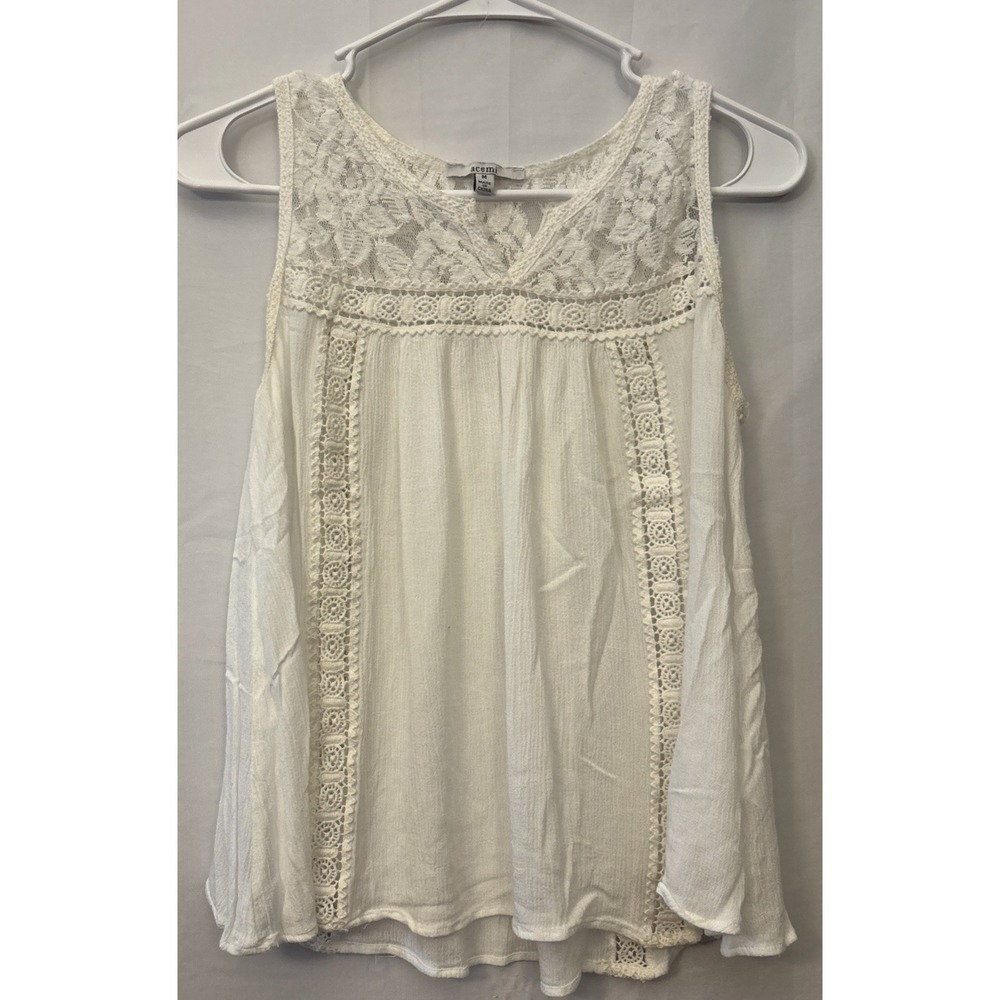 Acemi White Cotton, Lace Trim, Beaded Baby Doll Top Sz XS Y2K, Romantic